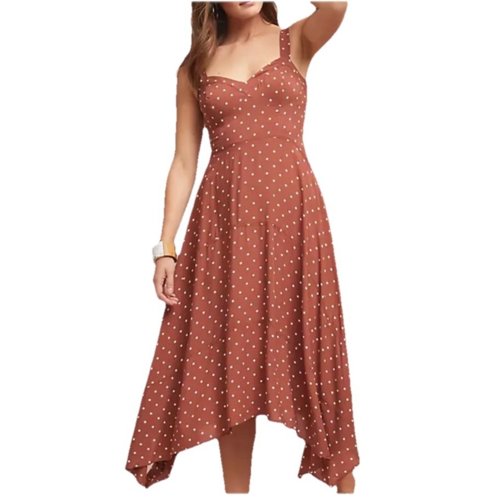 Anthropologie Maeve Vivienne Polka Dot Dress Brown White Size 10 Retail: $170